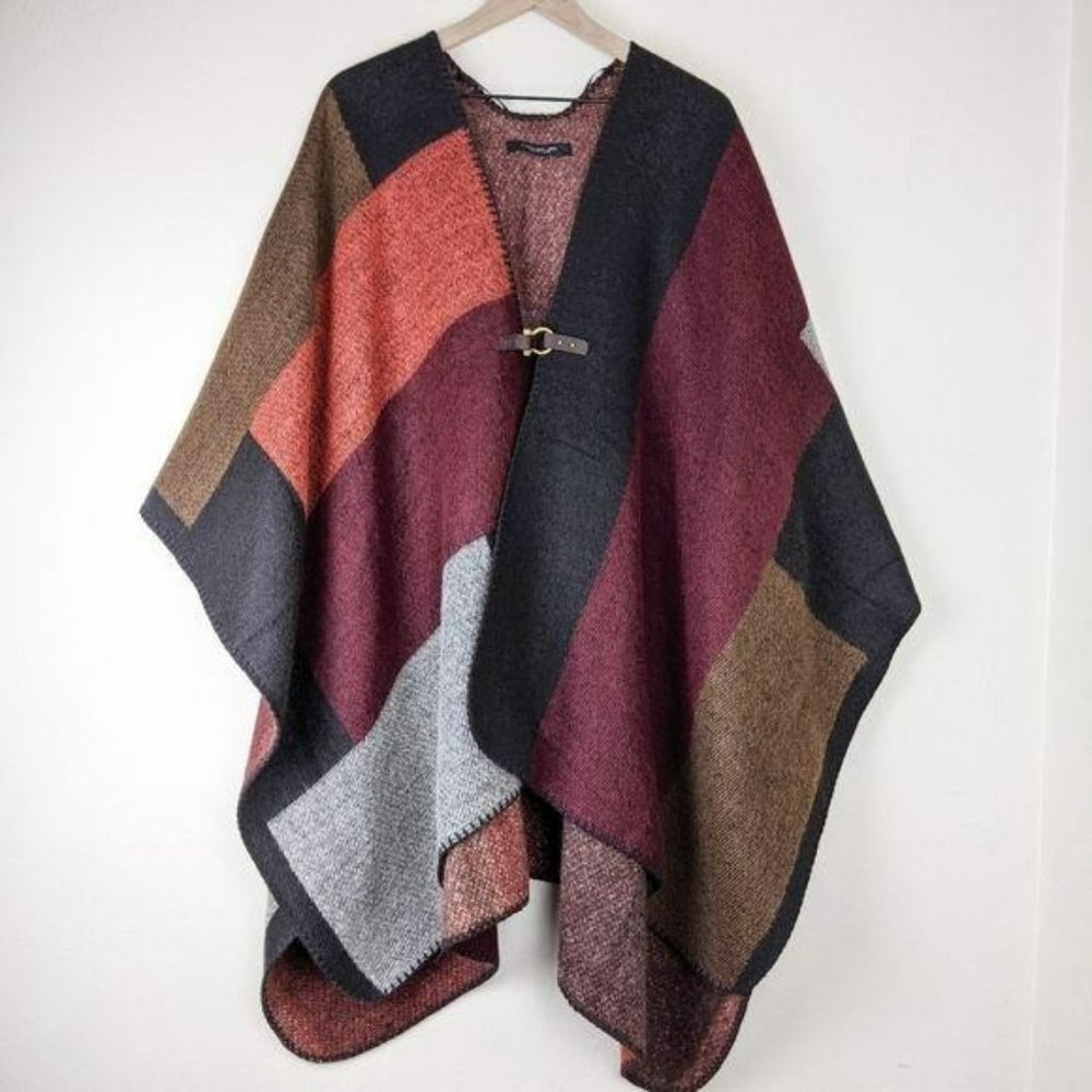 *Andrew Marc New York Color Block Patchwork Poncho